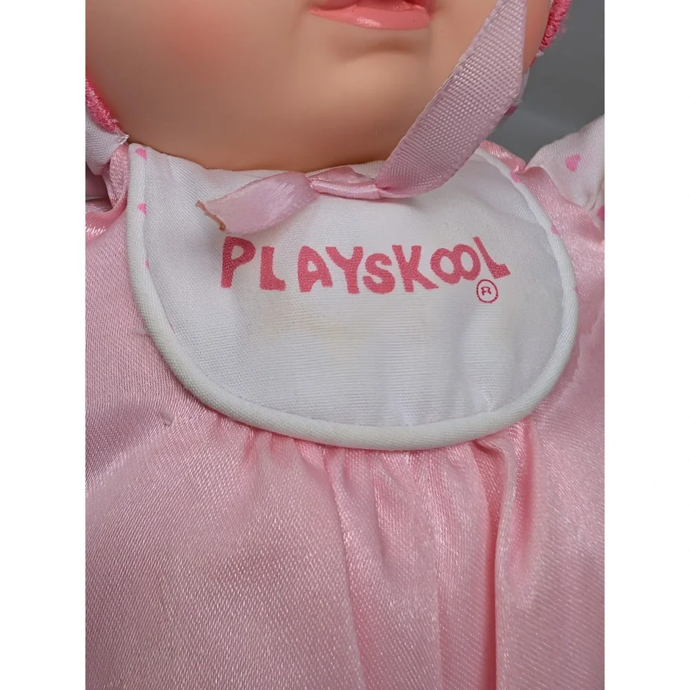 Vintage Playskool My Very Soft Baby Doll with Bonnet Pink Squeaker Plush Toy